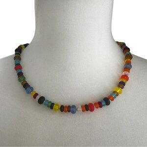 Multicolor Rainbow Stone Glass Beaded Necklace Handmade Toggle Necklace NEW!